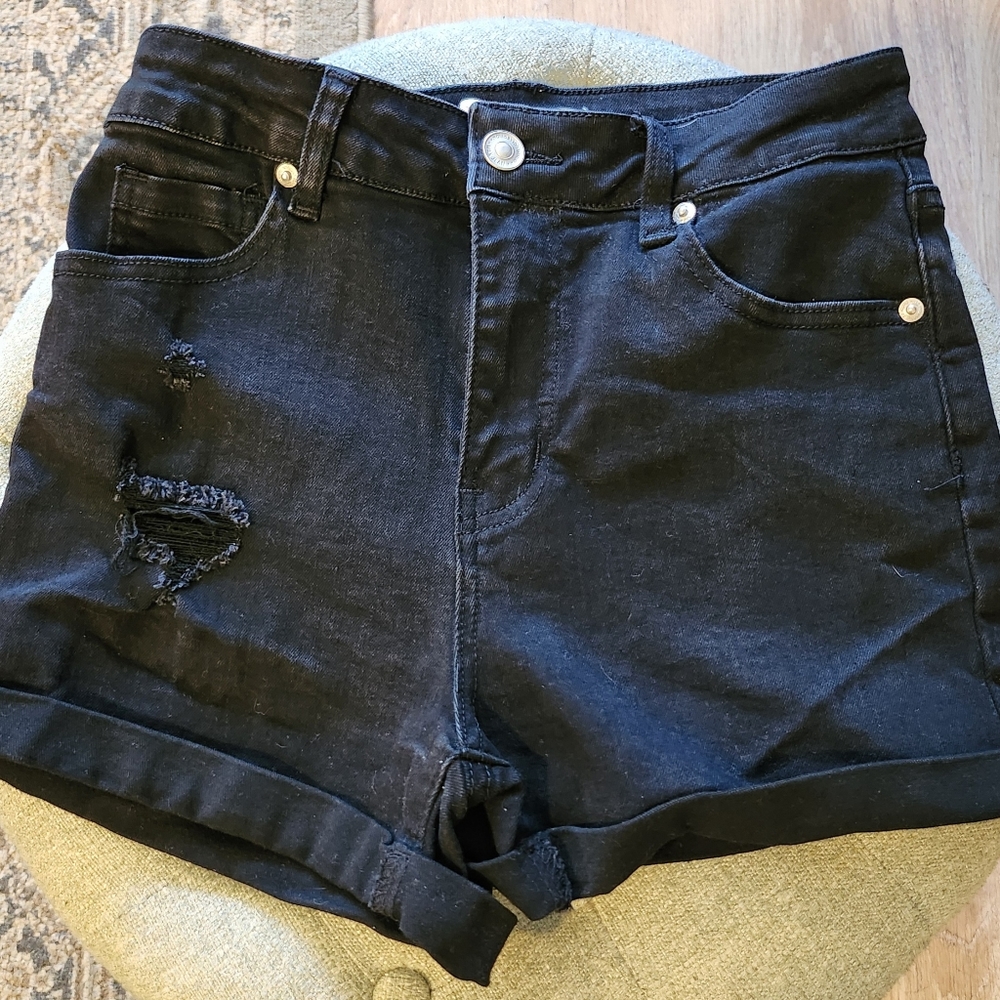 Black Distressed Jean Shorts